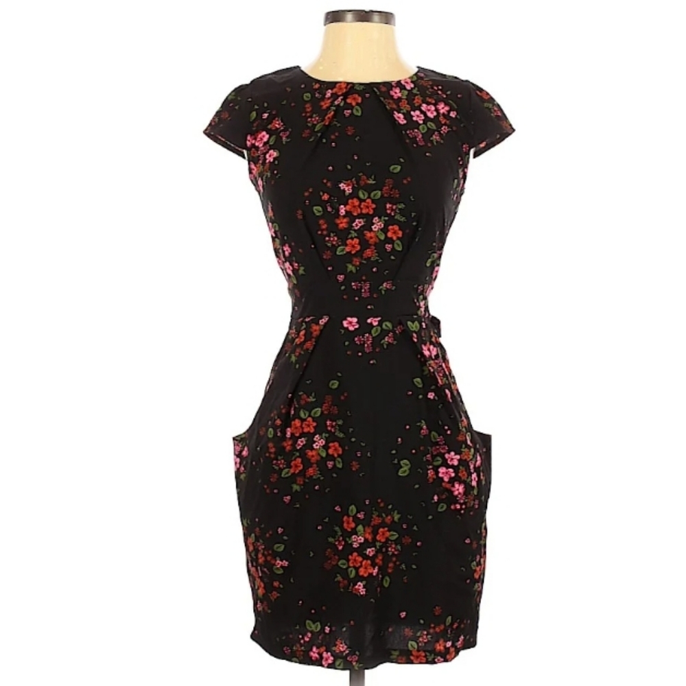 Blue Vanilla Black Floral Dress Pockets